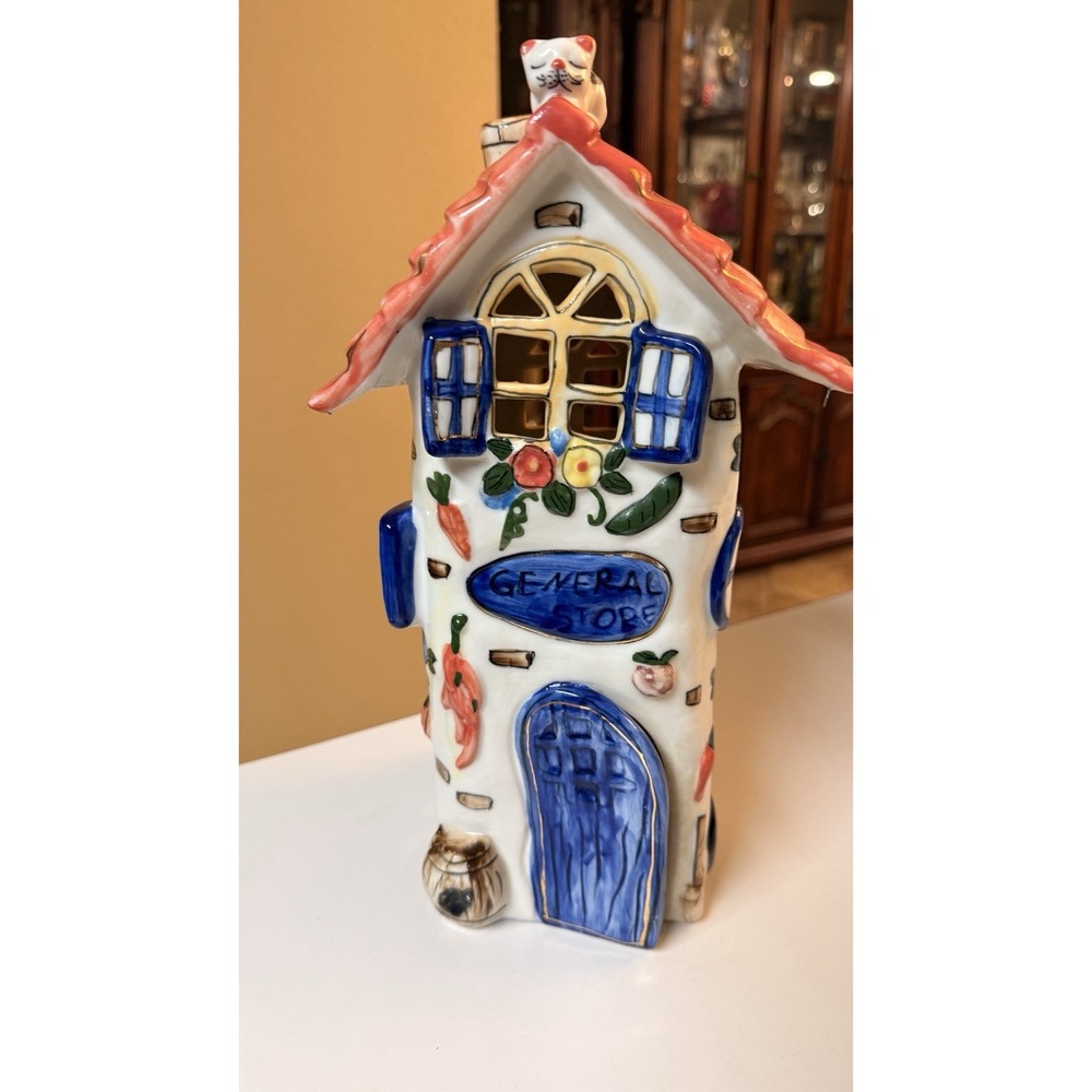 Cottagecore Fairy House Tea Light Candle Holder Ceramic Village‎ Luminary Decor